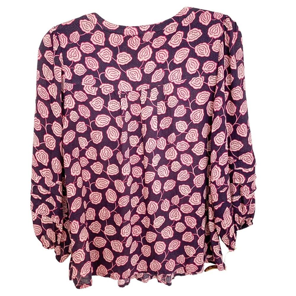 Anthropologie Maeve Navy Pink Cathy Pleated Floral Peasant Blouse - Picture 3 of 8